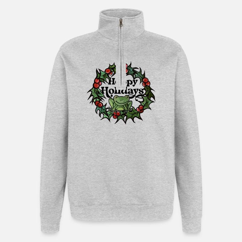 Frosch im Stechpalmenkranz - Quarter-Zip-Sweatshirt - Grau meliert