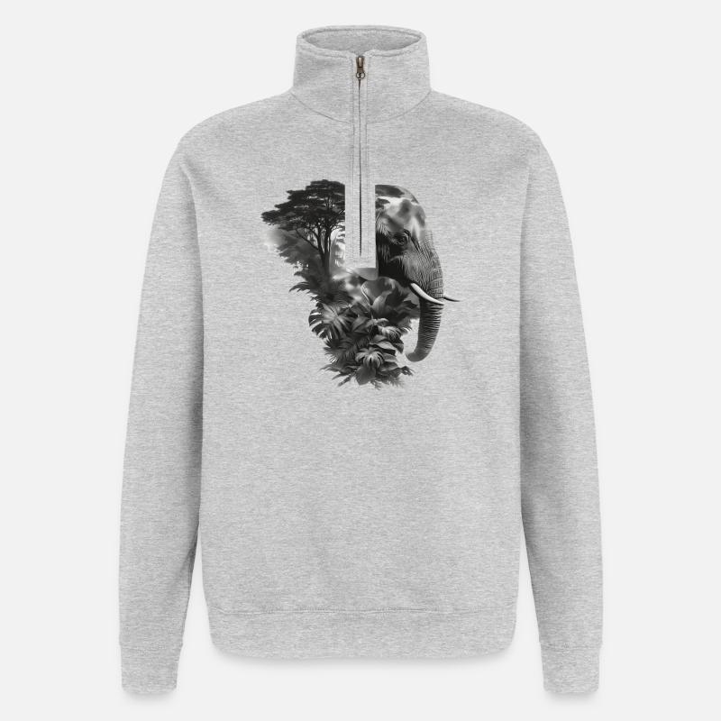 Elephant Jungle Silhouette Double - Quarter-Zip Sweatshirt - heather grey