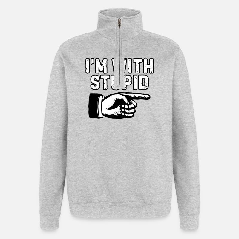 Ich bin mit der dummen Zeigegrafik - Quarter-Zip-Sweatshirt - Grau meliert