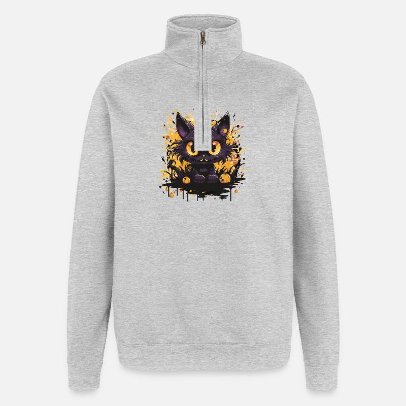 Black cat with pumpkins Halloween - Quarter-Zip Sweatshirt - heather grey