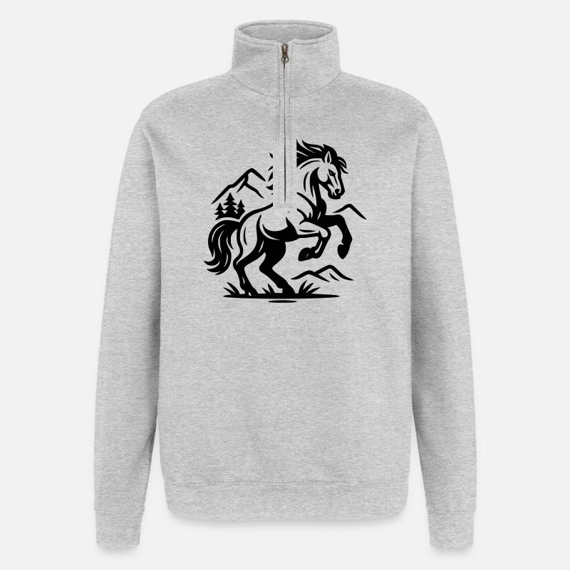 Pferd - Quarter-Zip-Sweatshirt - Grau meliert