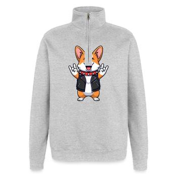 Rock Star Corgi - Quarter-Zip Sweatshirt - heather grey - Front - AI Model Female 172 light (172cm) & AI Model Male 178 dark (178cm)