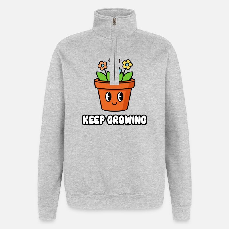 Keep Growing Blumentopf - Quarter-Zip-Sweatshirt - Grau meliert