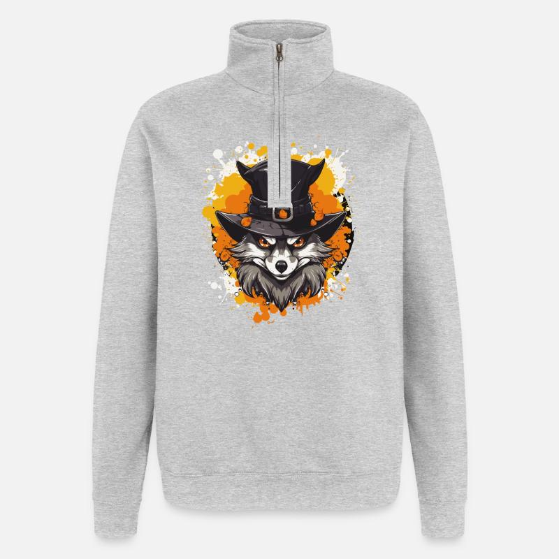 Wolfs Hexenhut Porträt - Quarter-Zip-Sweatshirt - Grau meliert