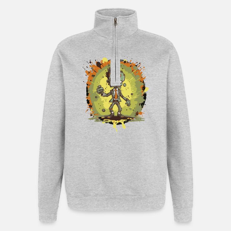 Zombie Comic - Quarter-Zip-Sweatshirt - Grau meliert