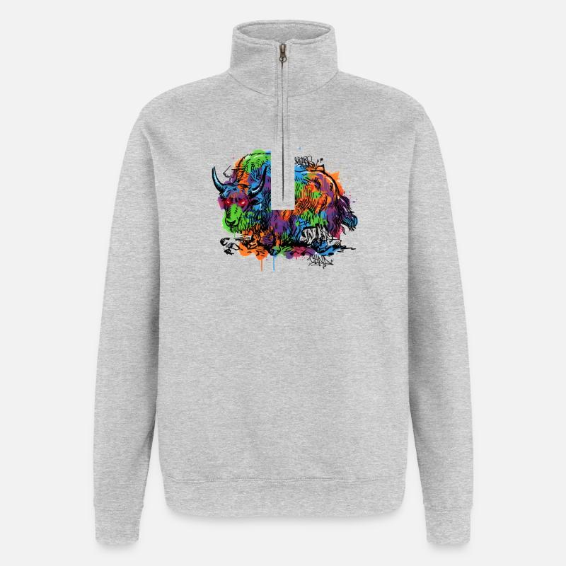 Regenbogenyak Graffiti Muster - Quarter-Zip-Sweatshirt - Grau meliert