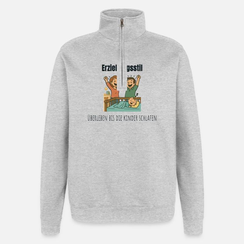 Elternmodus: Überleben - Quarter-Zip-Sweatshirt - Grau meliert