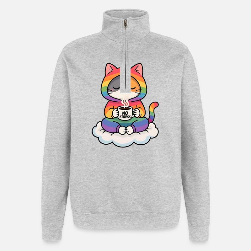 Regenbogenkatze auf einer Wolke - Quarter-Zip-Sweatshirt - Grau meliert