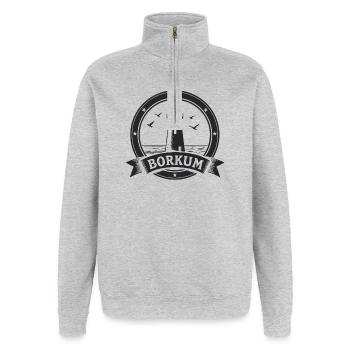 Leuchtturm Borkum Maritimes Emblem - Quarter-Zip-Sweatshirt - Grau meliert - Vorne - AI Model Female 172 light (172cm) & AI Model Male 178 dark (178cm)