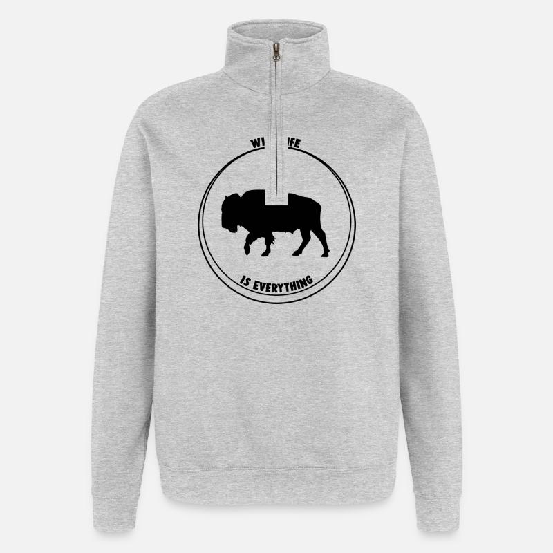 Büffel in der Wildnis - Quarter-Zip-Sweatshirt - Grau meliert
