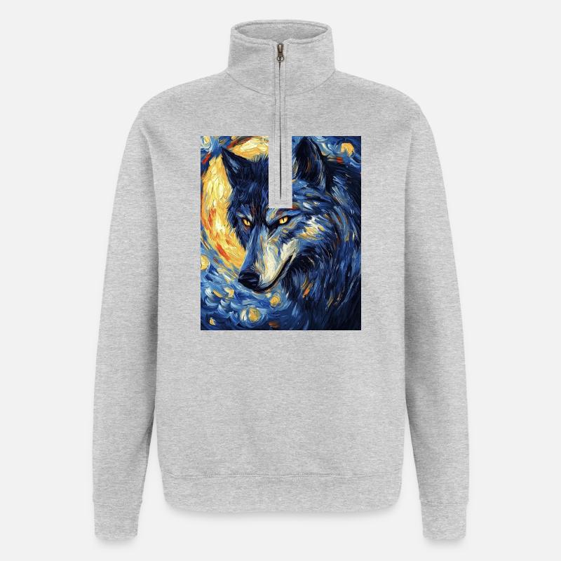 Wolf Van Gogh Style - Sweat à zip 1/4 - gris chiné