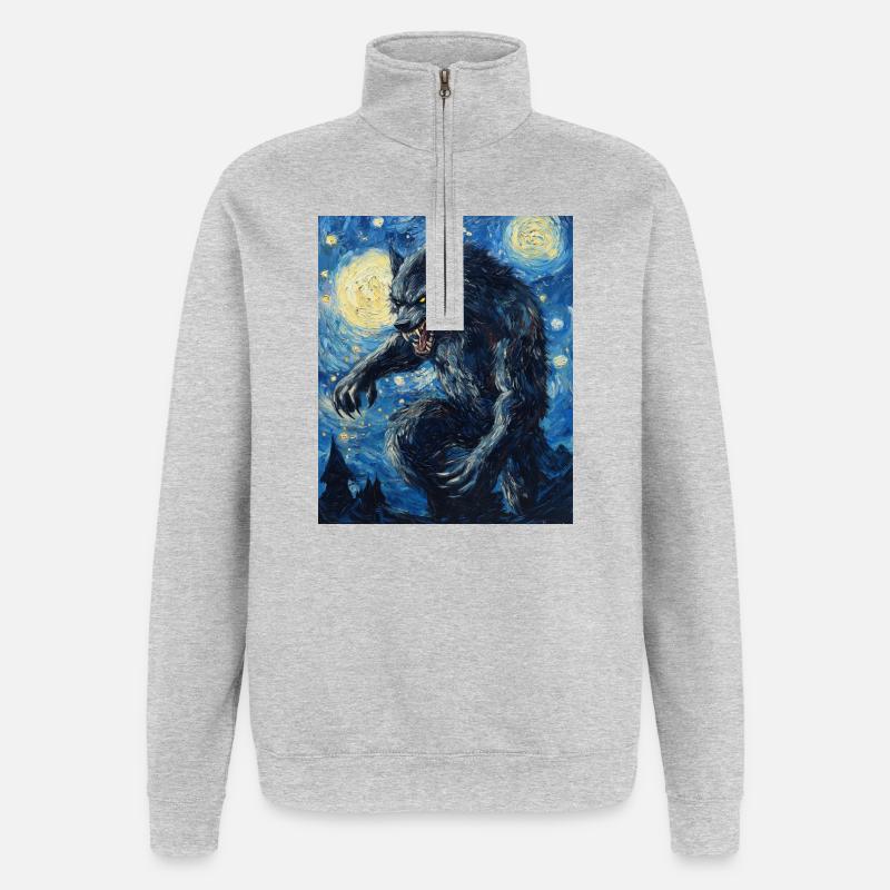 Werwolf Wolf Van Gogh Style - Quarter-Zip-Sweatshirt - Grau meliert