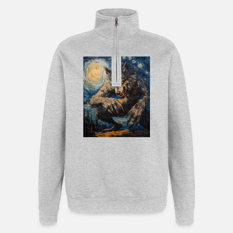 Werwolf Wolf Van Gogh Style - Quarter-Zip-Sweatshirt - Grau meliert