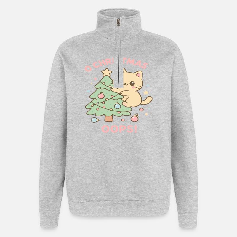 Sapin de Noël chat pastel - Sweat à zip 1/4 - gris chiné