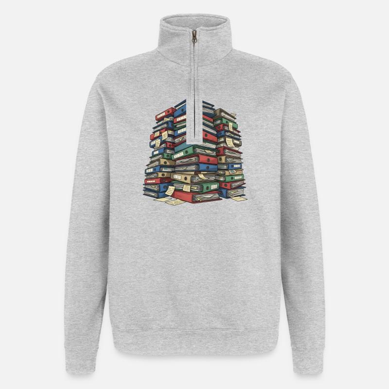 Pile de dossiers Chaos du bureau - Sweat à zip 1/4 - gris chiné