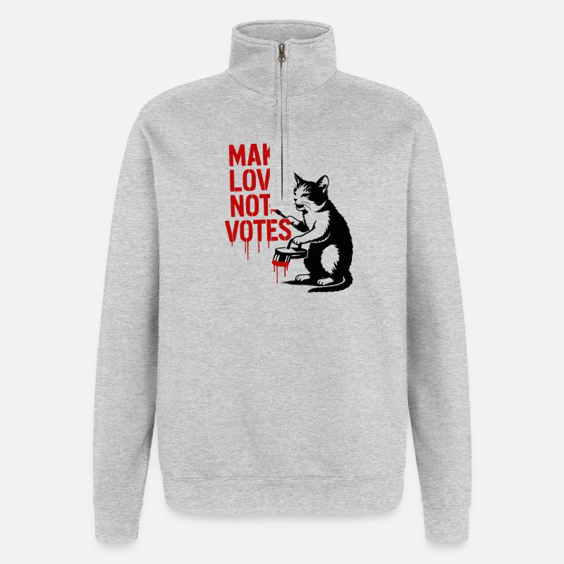Faites l’amour pas les votes Chat - Sweat à zip 1/4 - gris chiné