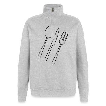Couverts Fourchette Cuillère - Sweat à zip 1/4 - gris chiné - Devant - AI Model Female 172 light (172cm) & AI Model Male 178 dark (178cm)