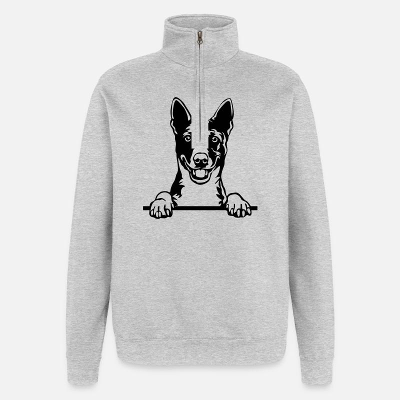 Basenji Kopf - Quarter-Zip-Sweatshirt - Grau meliert
