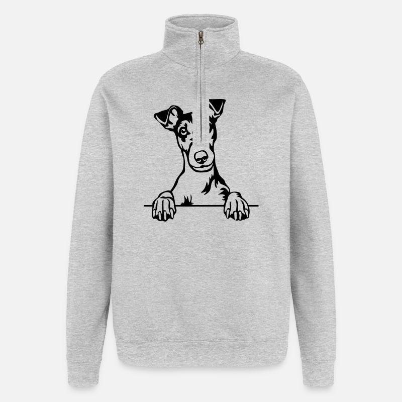 Tête de Fox Terrier - Sweat à zip 1/4 - gris chiné