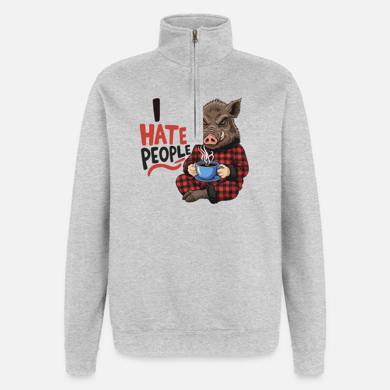 Wildschwein Kaffee Morgenmuffel Lustig Jäger - Quarter-Zip-Sweatshirt - Grau meliert