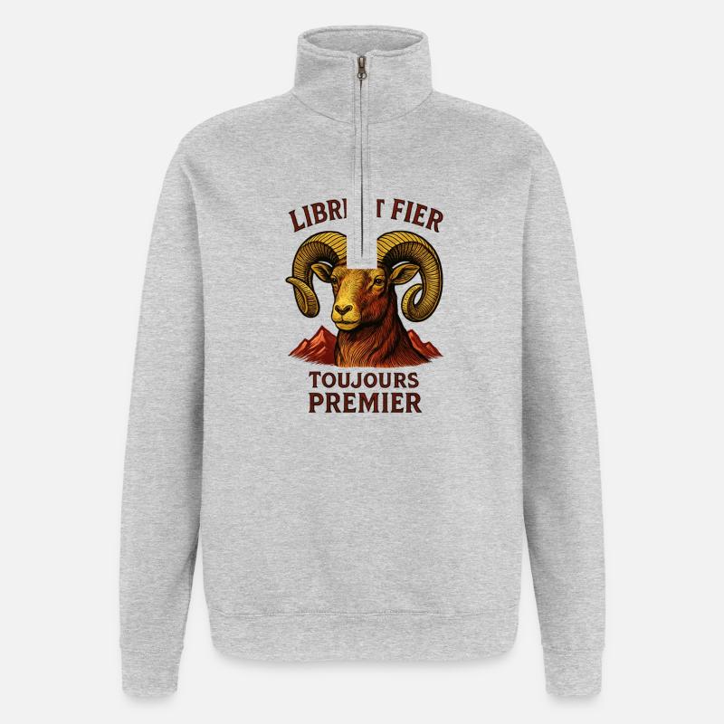 Widder Sternzeichen - Astrologie - Quarter-Zip-Sweatshirt - Grau meliert