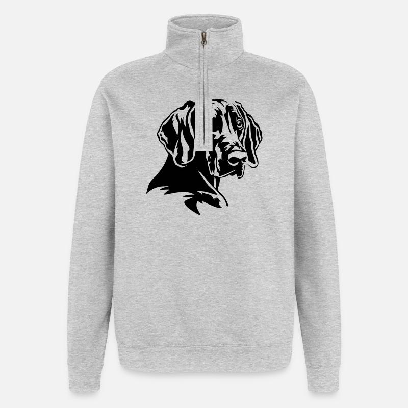 Tête de Weimaraner - Sweat à zip 1/4 - gris chiné