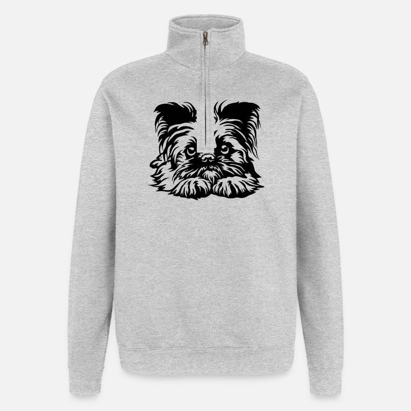 Tête de Griffon de Bruxelles - Sweat à zip 1/4 - gris chiné