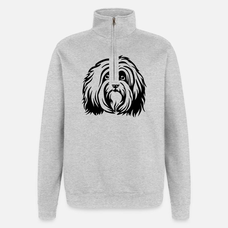 Havanese Head - Quarter-Zip Sweatshirt - heather grey