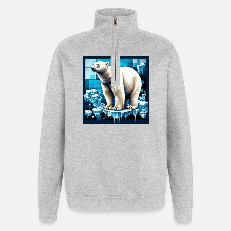 ours blanc - Sweat à zip 1/4 - gris chiné
