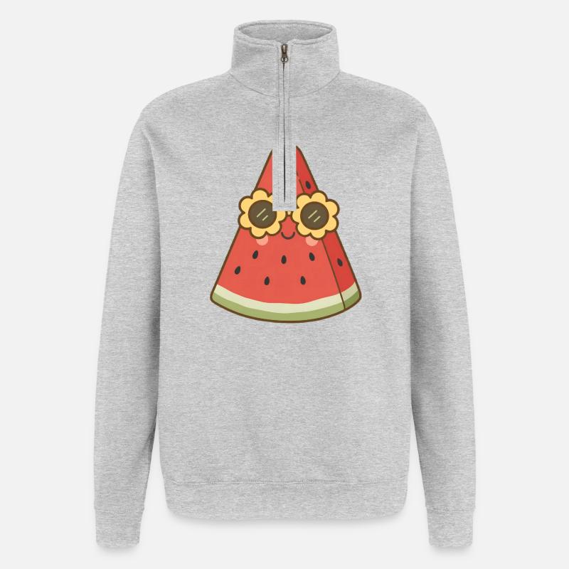 Pastèque - Sweat à zip 1/4 - gris chiné