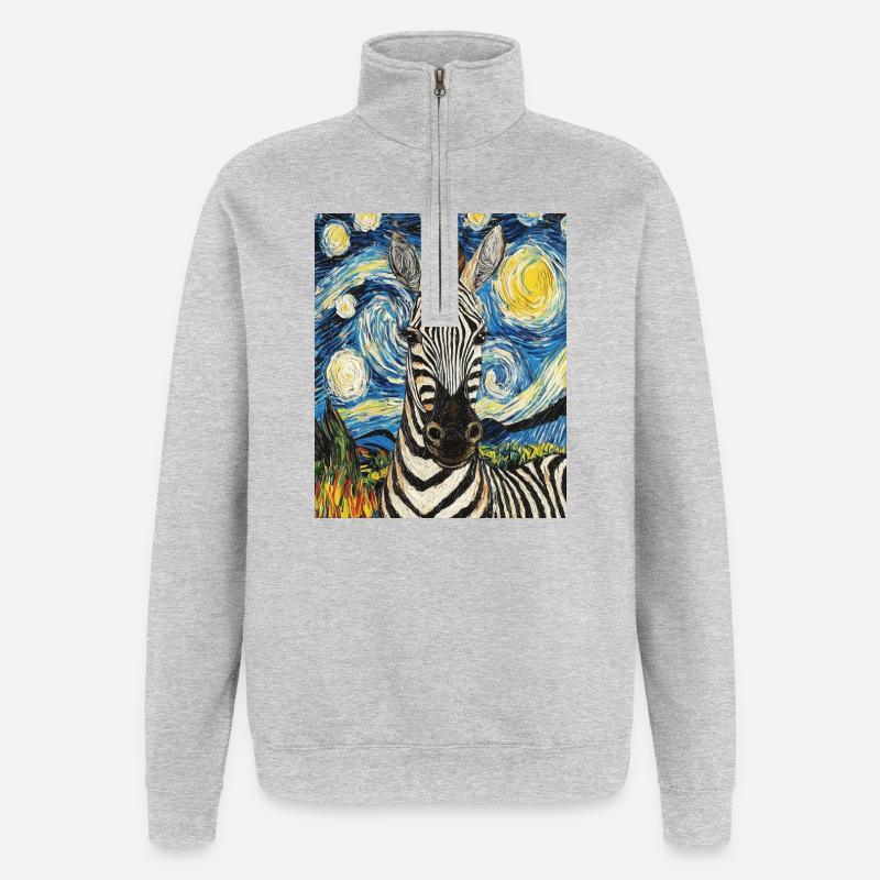 Zebra Van Gogh Style Starry Night - Quarter-Zip Sweatshirt - heather grey