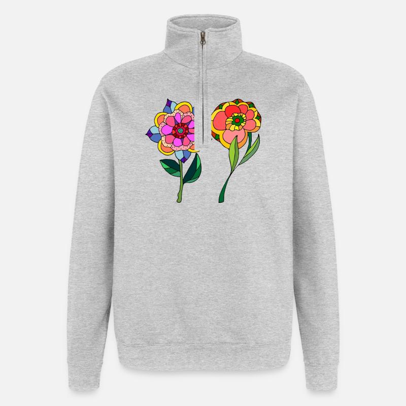 Blumen - Quarter-Zip-Sweatshirt - Grau meliert