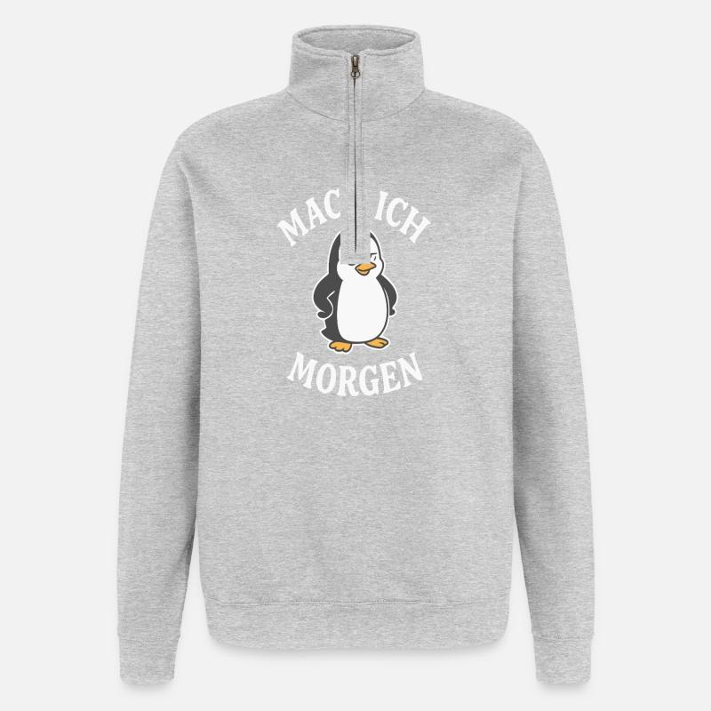 Prokrastinierender Pinguin Spruch - Quarter-Zip-Sweatshirt - Grau meliert