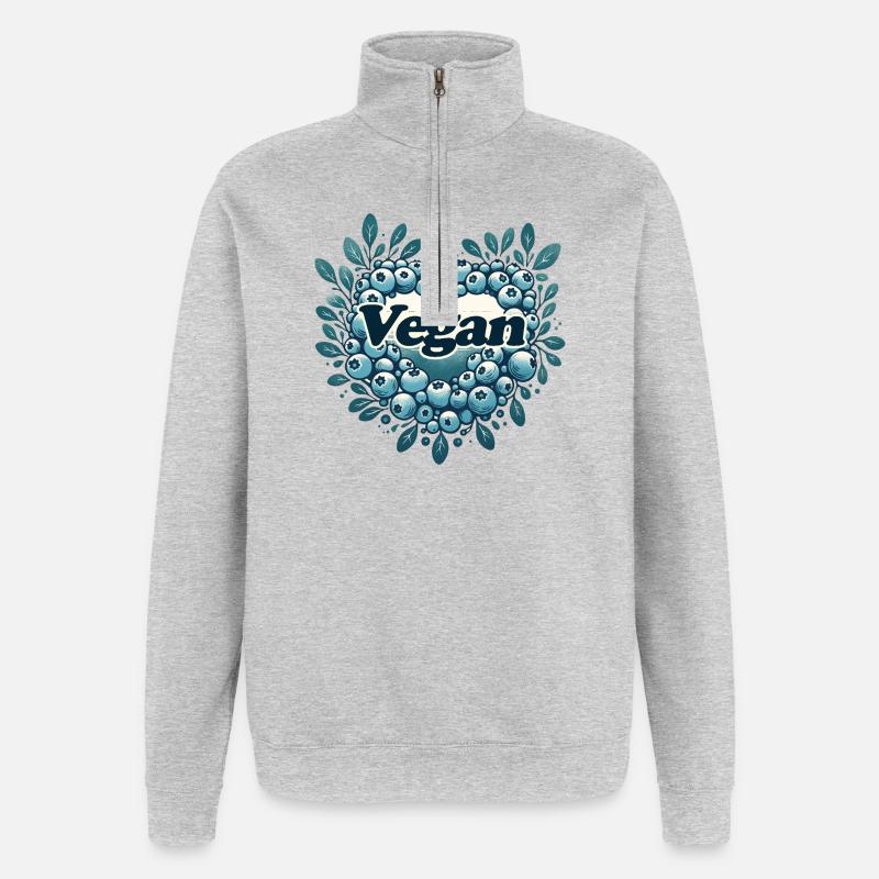 Veganes Blaubeer-Herz-Logo - Quarter-Zip-Sweatshirt - Grau meliert