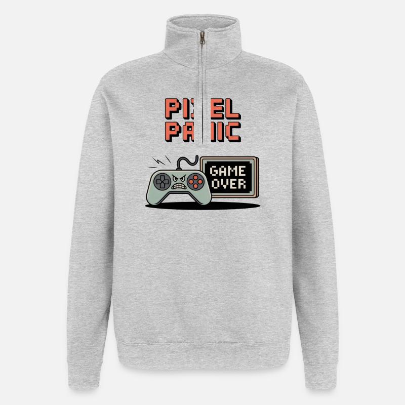 Pixel Panic – Game Over Rage Mode - Sweat à zip 1/4 - gris chiné