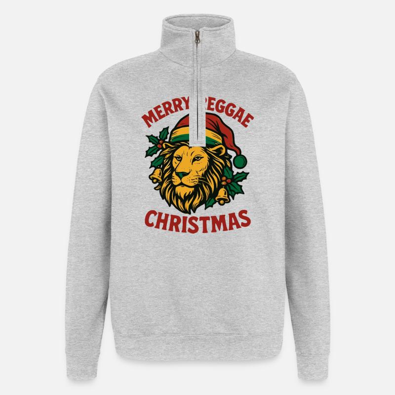 MERRY REGGAE CHRISTMAS Lion Rastafari - Sweat à zip 1/4 - gris chiné