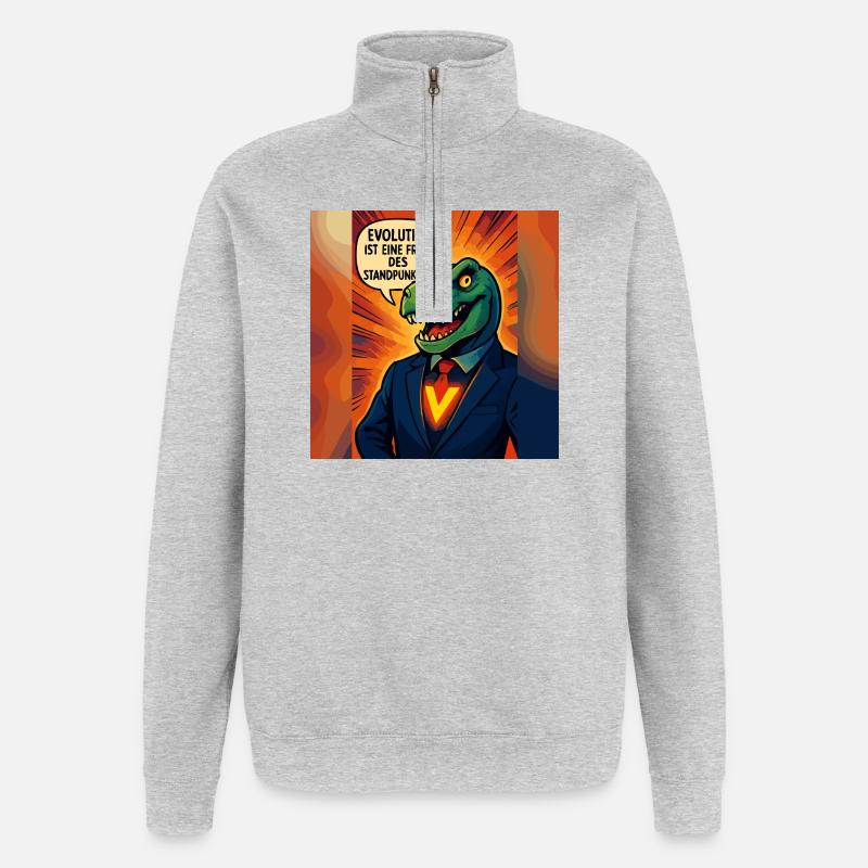 Dino im Anzug – Evolution ist Ansichtssache - Quarter-Zip-Sweatshirt - Grau meliert