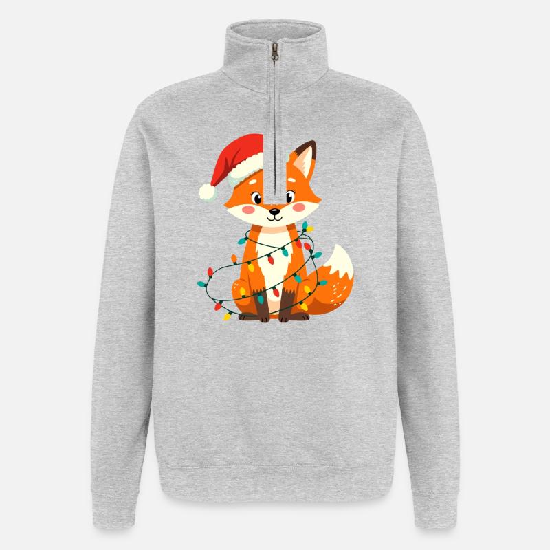 Renard Noël Mignon Drôle Noël Drôle - Sweat à zip 1/4 - gris chiné