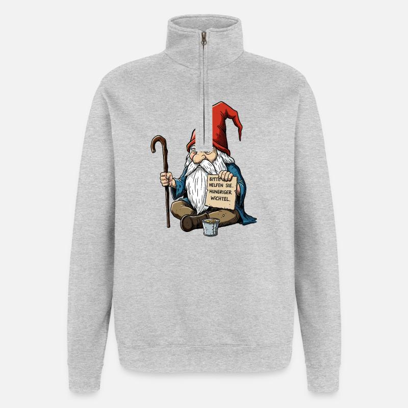 Gnome affamé | Aider, s’il vous plaît - Sweat à zip 1/4 - gris chiné
