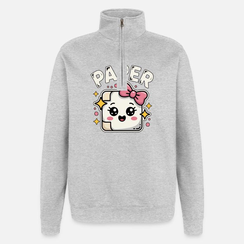 Schere Stein Papier Kawaii Paper - Quarter-Zip-Sweatshirt - Grau meliert