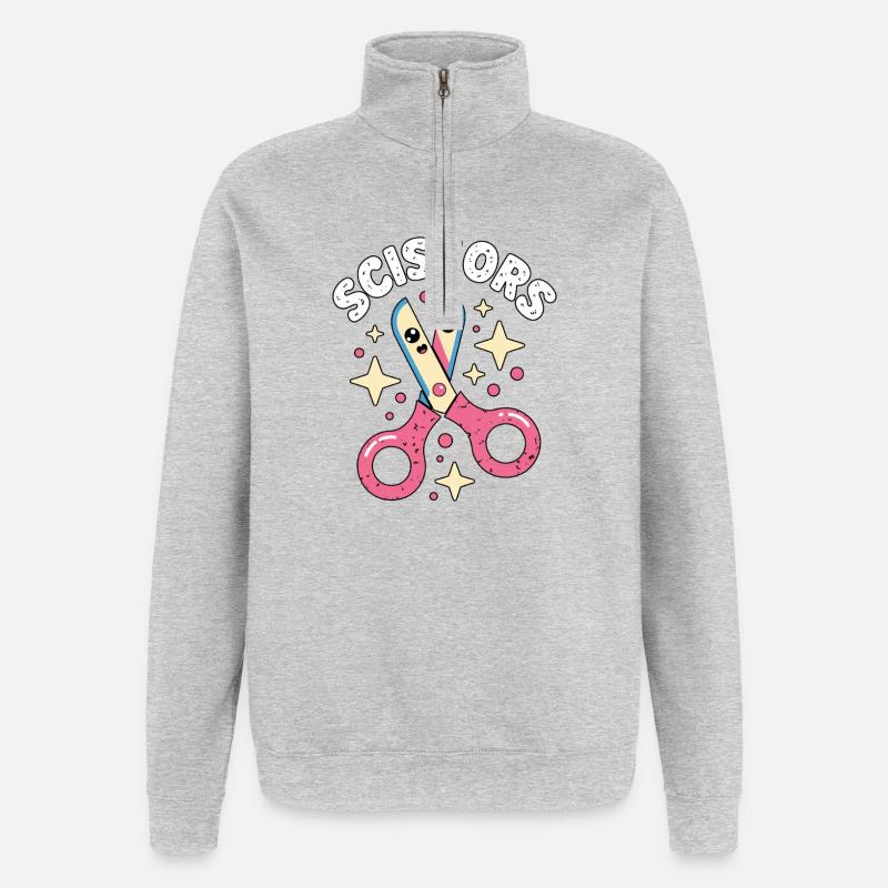 Schere Stein Papier Kawaii Scissors - Quarter-Zip-Sweatshirt - Grau meliert