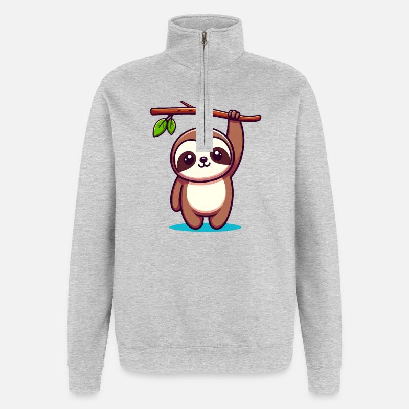 Cute Sloth (Chibi Comic) - Quarter-Zip Sweatshirt - heather grey