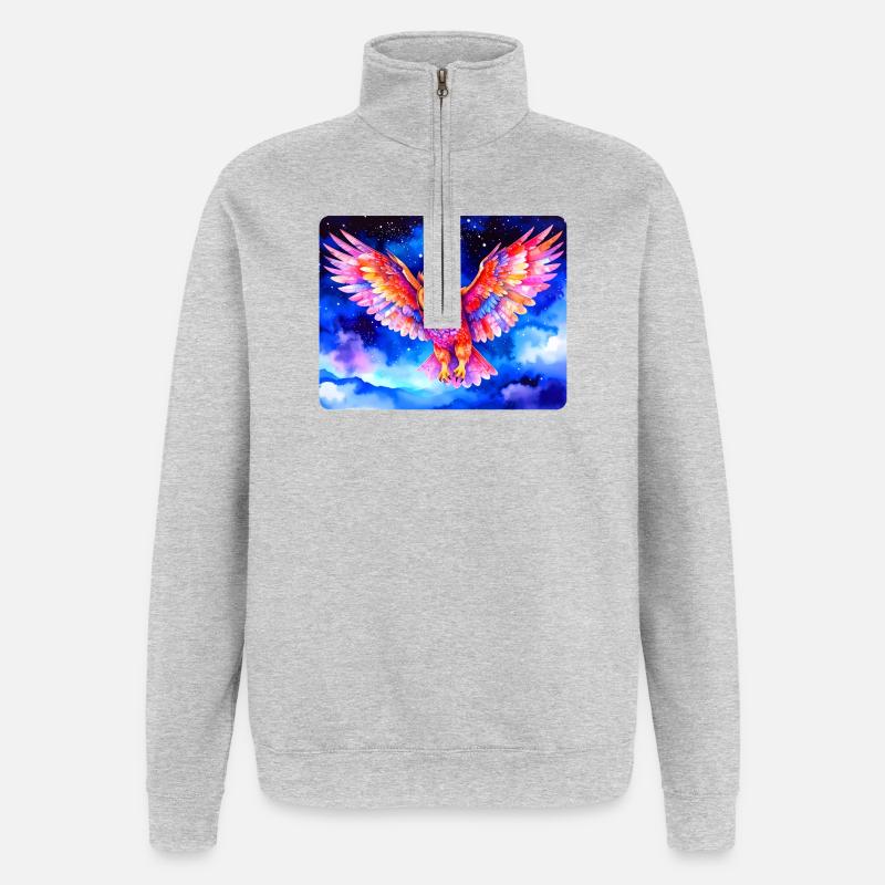 Bunter Uhu vor Sternenhimmel - Quarter-Zip-Sweatshirt - Grau meliert