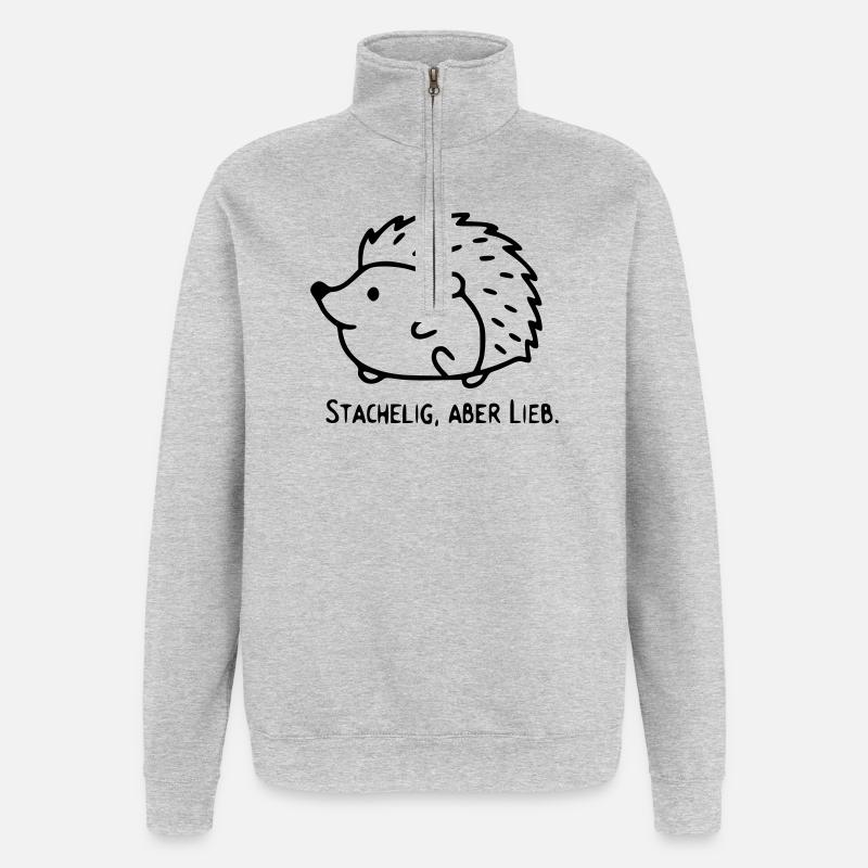 Igel Spruch | Stachelig, aber Lieb - Quarter-Zip-Sweatshirt - Grau meliert