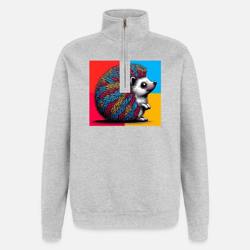 hérisson - Sweat à zip 1/4 - gris chiné