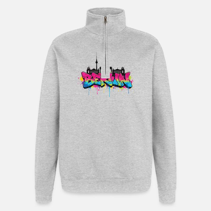Berliner Graffiti Skyline - Quarter-Zip-Sweatshirt - Grau meliert