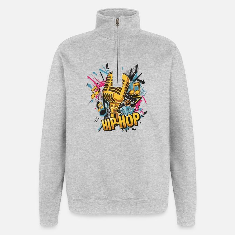 Hip Hop Microphone Neon Splash - Sweat à zip 1/4 - gris chiné