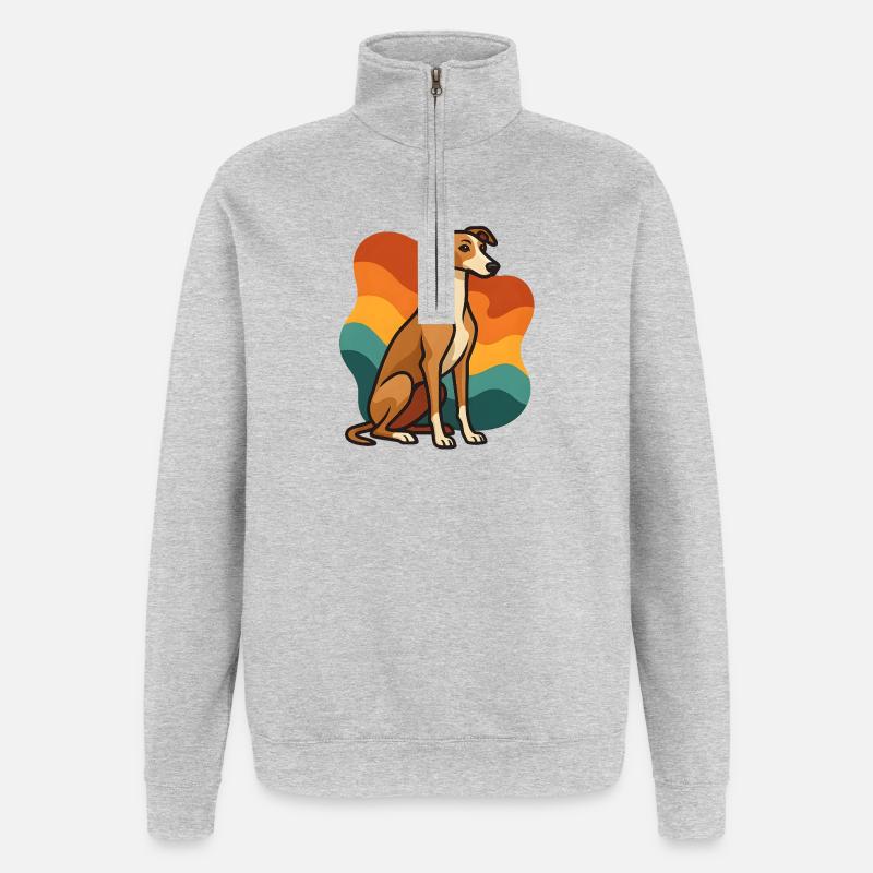 Chien lévrier en Chien Sunset - Sweat à zip 1/4 - gris chiné