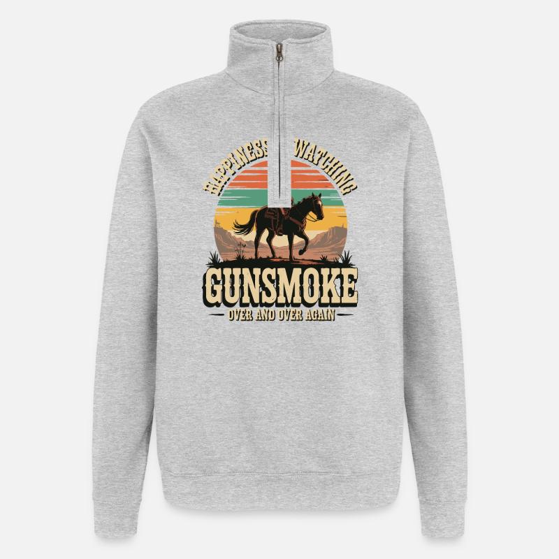 Télévision western classique - Cowboy Sunset Design - Sweat à zip 1/4 - gris chiné