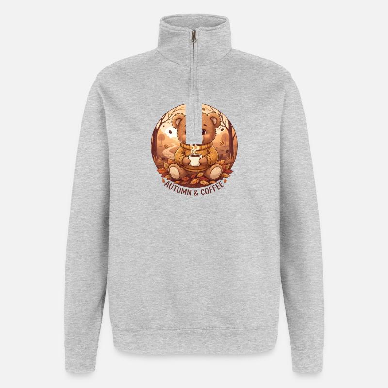 HERBST & KAFFEE - Quarter-Zip-Sweatshirt - Grau meliert